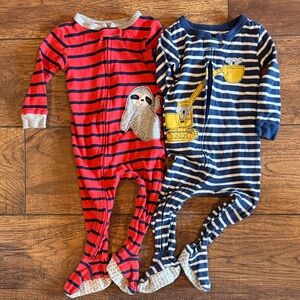 Striped Baby One-Piece Footed Pajamas in Red and Navy - 2-Pack